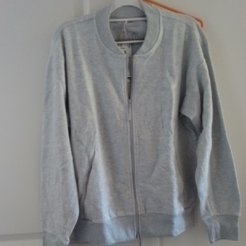 NWT Adidas Gray Zip-Up Terry Loop Bomber Jacket